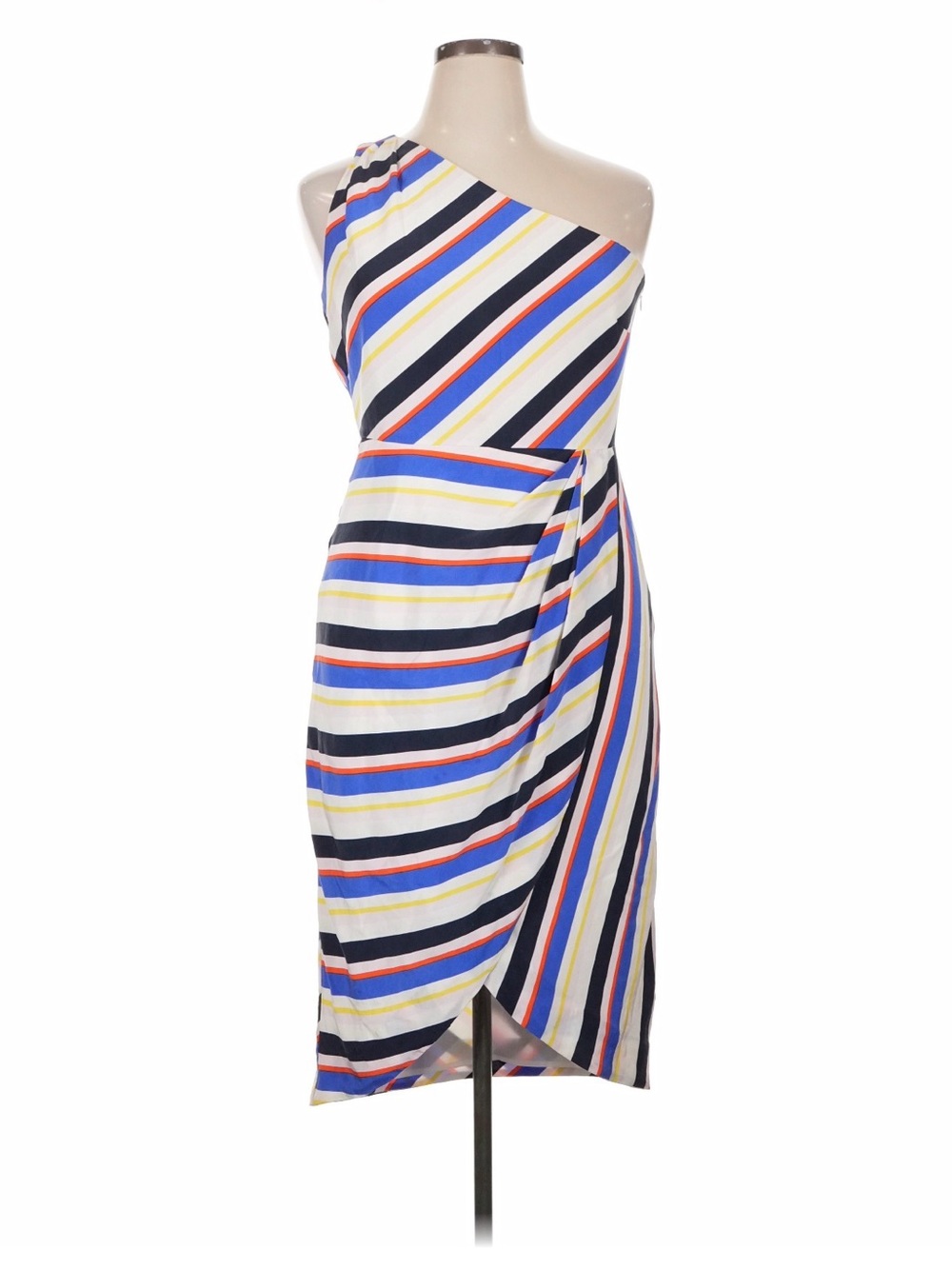 J. Crew One-Shoulder Striped Wrap Dress - Blue, White, Yellow, Red, Black